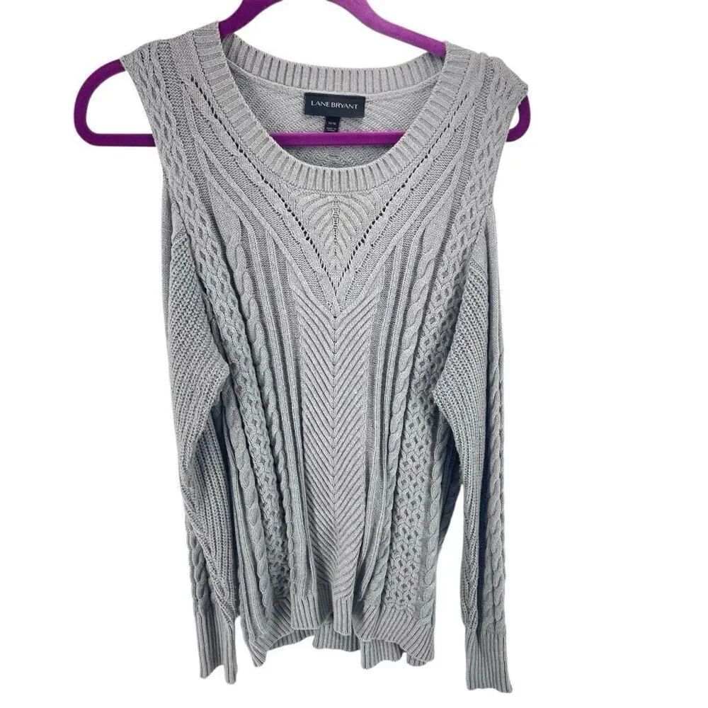 Lane Bryant Women's Cable Knit Cold Shoulder Pullover Sweater Gray Size 14/16